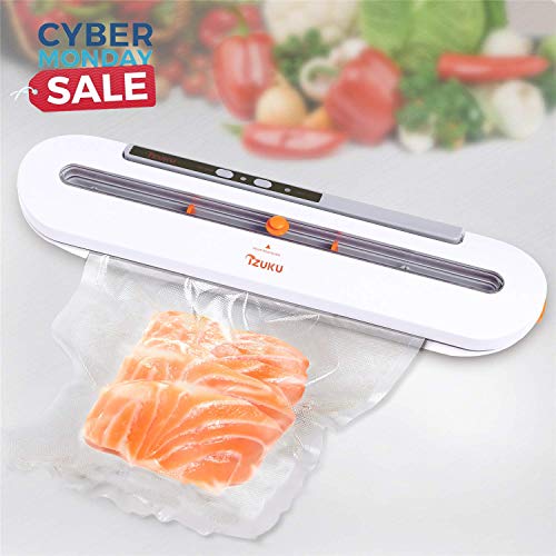 IZUKU Macchina Sottovuoto per Alimenti Professionale Secco/Umido? Sigillatrice Sottovuoto Automatico per Casa con 1 Tubo dell'aspirazione d'aria e 10 Foodsaver Sacchetti Sottovuoto in Omaggio