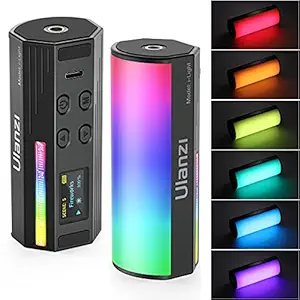 ULANZI Handheld Light Wand, 360 degree RGB LED Video Light, 2000mAh Rechargeable Mini Light Stick, 2500-9000K Dimmable Camera Light w LCD, Support Magnetic Attraction, Black, (2637-CA10)