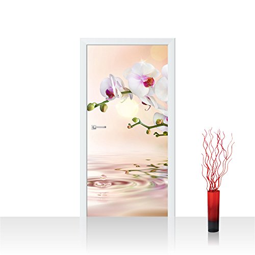 Türtapete selbstklebend 100x211 cm - Top ! PREMIUM PLUS Tür Foto Tapete ! Türposter XXL Türpanel Bild Fototapete Türfolie Poster Fototapeten Deko Blumen Orchidee Natur - no. 200
