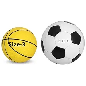 GKC PVC Football and Basketball Combo with Needle, Size 3 for Kids 2 to 12 Year with 2 Needle Multicolour