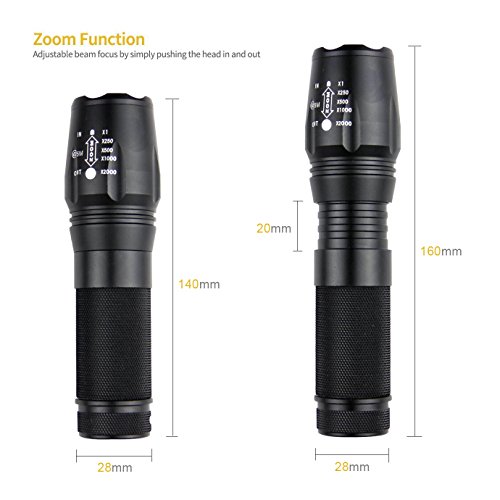 SUNSPEED Wiederaufladbare LED Taschenlampe/5 Modus Regulierbar/500 Lumen /IP65 Wasserdicht/ 26650 aufladbare Batterie + Ladegerät+3 AAA Akku-Halter - 2