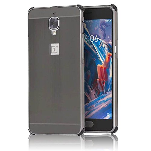 Preisvergleich Produktbild OnePlus 3 Hülle,Sunroyal Ultra-dünne Metallgehäuse Hybride Alurahmen Rückwandplatine Schutzhülle,Luxus Noble Schwarz Metal Frame Aluminium Metal Bumper Gehärtetem Glas Back Cover Stoßfest Kratzfeste Handy Schutzhülle Tasche Case für OnePlus 3-Black