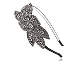 Alilang Schwarz Gunmetal Pailletten Perlen Blumenblatt Strauß Retro Flapper Blitzend Mode Haar Hauptband Haarband Haarreif