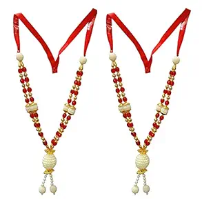 Snabs Mala for Photo Frames, Garland for Photo Frame Gods Idols (Moti Red, 2)