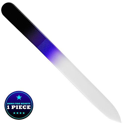 Bona Fide Beauty Crystal Nail File - 1 Piece Black/Cobalt Genuine Czech Glass Nail File with Case - Best Nail File for Nail Care & Nail Art - Great Fingernail File for Professional Manicure & Pedicure