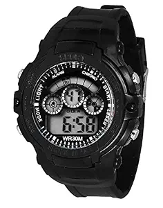Digital Big Size Dial Colorful Light Display Sports Watch for Kids (Black)