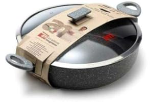 ACCADEMIA MUGNANO NOVIDEA Tegame + Coperchio Vetro Temperato Due Manici Antiaderente Regina di Pietra Accademia Mugnano 32 cm Induzione Senza Nichel e PFOA