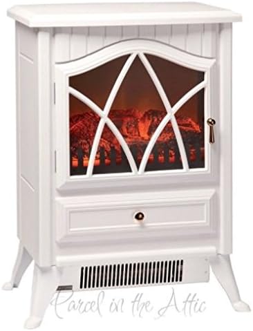 White Freestanding Electric Fireplace - Flame Effect - with Thermostat Control, 2 Heat Settings, Overheat Protection