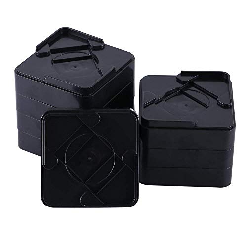 alicebeauty 8 unidades Claro elevadores para muebles  para la cama, escritorio, mesa o aparador  Ideal para las personas mayores para conseguir en o fuera de la cama más fácil, plástico, negro, 4x4x1''