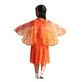 Yvelands Frauen Weiche Gewebe Schmetterlings Flügel Schal feenhafte Damen Nymphe Pixie Halloween Cosplay Weihnachten Cosplay Kostüm Zusatz(Orange1,118 * 48CM)