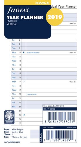 Preisvergleich Produktbild Filofax, persönlicher Jahresplaner, 2019, vertikal, 19-68402