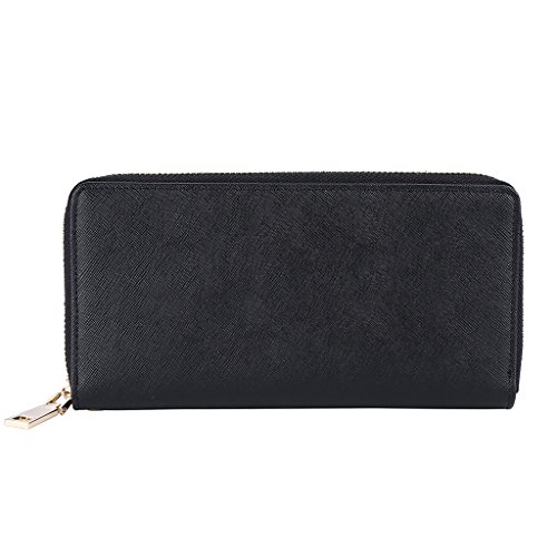 Hoobest Womens RFID Blocking Leather Wallet Classic Clutch Long Wallet Card Holder Purse Handbag (Black)
