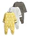 Mamas & Papas Baby-Boys Mamas And Papas 3 Pack Giraffe All In One Long Sleeve Set of 3 Footies, Yellow (Mustard), 3-6 Months