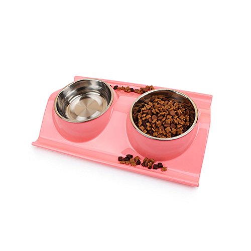 Abree-Double-Inoxydable-Bols-pour-Chien-et-Chat-Avec-W-Forme-Base-Antidrapante-Gamelle-Cat-Dog-Animaux-Feeder-Pet-Bowl-38-x-25-x-6cm-2-x-320ml