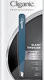 Cliganic Professional Eyebrow Tweezers Slant Tip | Precision Hair Tweezer for Men & Women, Stainless Steel | Best for Plucking Chin Facial Hair | Cliganic 90 Days Warranty