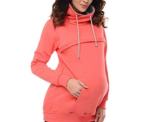 Preisvergleich Produktbild Swallowuk Mutterschafts Langarm Kapuzenpullover T-Shirt Umstandsmode Bluse Stillen Baby Tuniken Herbst Umstandshirt Pullover Tops Schwangerschaft Stillzeit Bauchfrei Oberteile (XL, Rot)