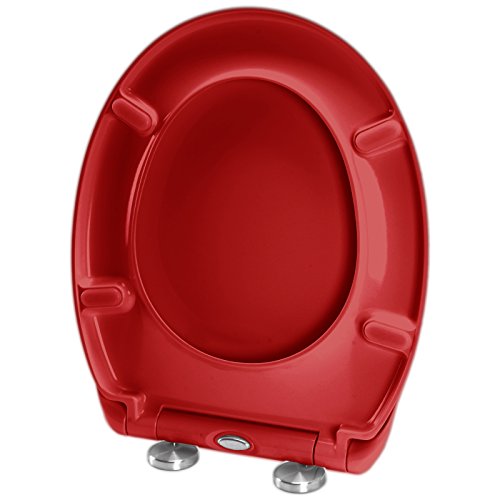 MSV WC Sitz Toilettendeckel Duroplast mit Absenkautomatik und auf Knopfdruck abnehmbar zur Reinigung in Rot – Easy Fix Clip System - 6