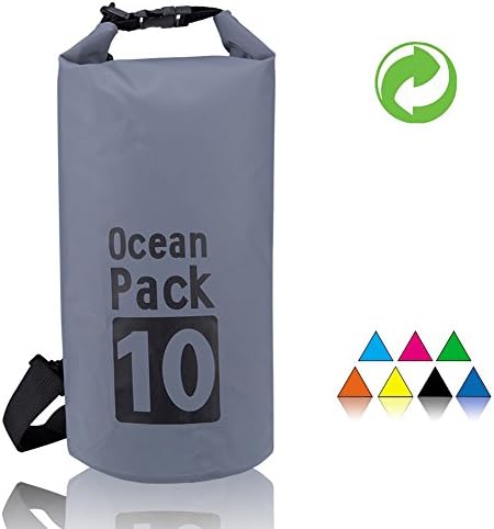 Looseplus Waterproof Dry Bag, Roll Top Sack Keeps Gear Dry for Kayaking, Rafting, Boating, Swimming, Mountaineering, Camping, Hiking, Beach, Fishing, 5L/10L/20L (10L, Grey)