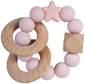 Nibbling | Natural Wood Rattle Rings for Teething Babies | Untreated and BPA Free | (Pink)