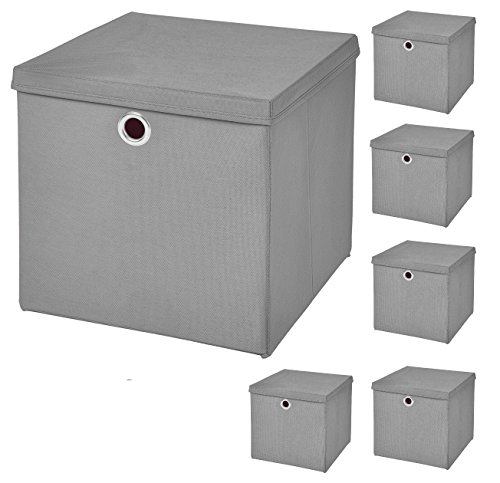 6 Stück Hellgrau Faltbox 32 x 32 x 32 cm Aufbewahrungsbox faltbar mit Deckel