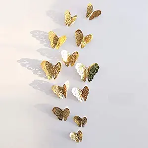 BHOOLU&GOOLU 3D PVC Butterflies Wall Stickers (Metallic Golden) - 12pcs