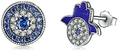 925 Sterling Silver Earrings Studs Set with Clear Blue Cubic Zirconia Various Styles,Sold as Pair (Eye of Evil)