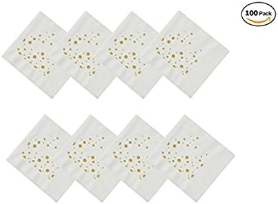 Rich Home Supplies Party Cocktail Decoration Paper Napkins – 100ct White Paper Napkins 2-Ply with Gold Foil Docts – By RICH