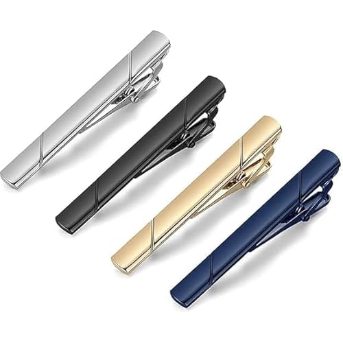 4pcs Tie Clips for Men – Formal Metal Necktie Bar Clasp Set with Gift Box, Classic Tie Pins for Business, Wedding, Office & Suit Accessories