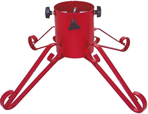 Traditional Metal Real Christmas Tree Stand for 7ft Trees. 4" Dia Trunk. Wrought Iron. RED