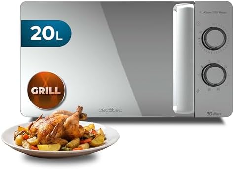 Cecotec Microonde con Grill ProClean 3160 Mirror Wave. 700 W, 6 Livelli, Grill 800 W, Capacità 20 L, Rivestimento Ready2Clean, Tecnologia 3DWave, Timer, Design Effetto Specchio