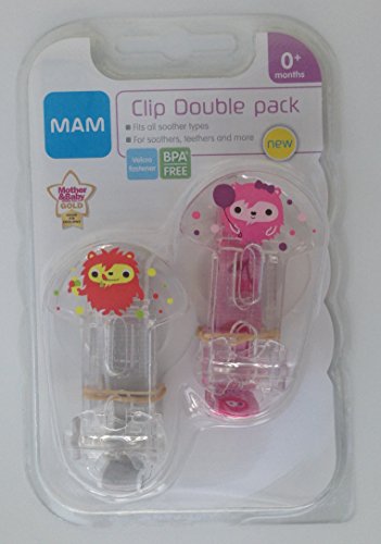 MAM Soother Saver Clip Twin Pack - Monsters (Pink / Red)