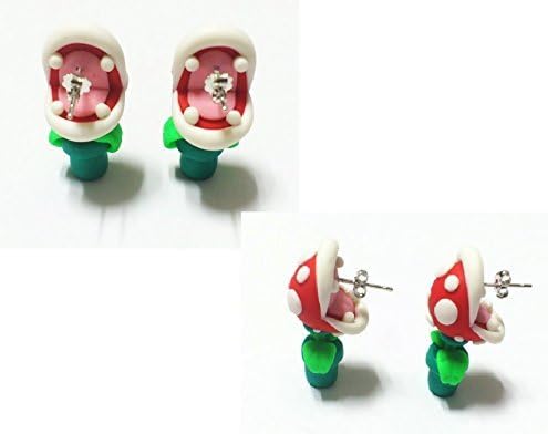 Super Mario Pakkun Piercing Flower &amp;AMP; Case &amp;AMP; Bracelet also 3 Piece Set!! numbers Filled Earrings popular game Cosplay Costume were very cute unprecedented price Tag! Gift OK Wii U DS 3D Land 64 Cart World Bruder rpg Original USE
