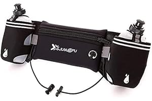YTENGZL Running Belt Waterproof Flip Belt Adjustable Fitness Waist Bum Pouch Bag Compatible with iPhone Series Samsung S/Note Phone,for Men Women Outdoor Gym Sports Travel with Water Bottles 2X 175ml (Black)