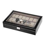 ZGWSR Watch Jewelry Box 24 Grids Leder Uhr Aufbewahrungsvitrine mit Fächern für Manschettenknöpfe, Ringe, Stifte, Ketten