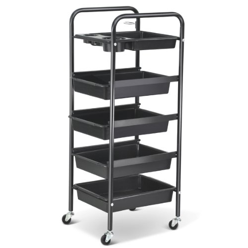 Popamazing Salon 5 Drawer Storage Trolley Hairdresser Shelf Trolley Cart with Castors