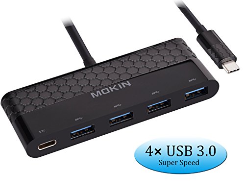 Mokin USB 3.1 usb-c zu 4 Ports USB 3.0 HUB mit Power Lade Port Adapter für USB C Port New MacBook, MacBook Pro 2015/2016/2017, Google Chromebook Pixel, und mehr Schwarz