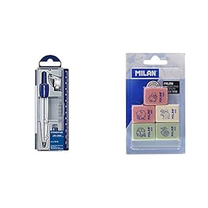 Staedtler – Set de dibujo: estuche, compás escolar, adaptador y tubo de minas + Milan BMM9222 – Pack de 5 gomas de borrar