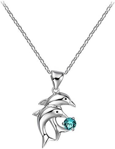 18K Gold Plated Swarovski Elements Crystal Double Dolphin Pendant Necklace 18"-CN3396