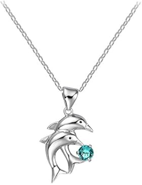 Color Jewels Halskette mit Anhänger zwei Delfine - 18 Karat vergoldet, Swarovski-Glitzersteinchen - Länge 45 cm...