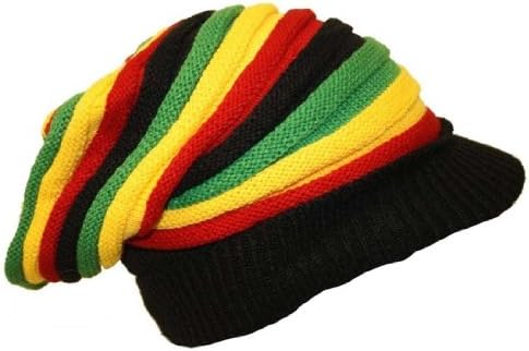 Bob Marley Style Hat Rasta Reggae Knitted Beanie Hat Long with Peak New In Sealed Bag Slouch Baggie Rastafarian
