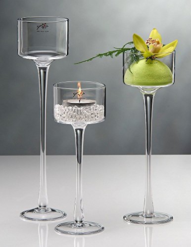 6er SET Kerzenhalter, Teelichthalter auf Fuß, Glas, H.25 cm, Ø 9cm, Sandra Rich - 2