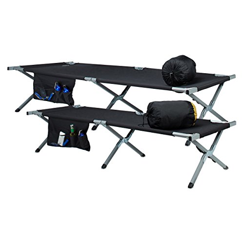 Relaxdays Feldbett, nachstellbar, ausklappbar, Aluminium, Seitentasche, Camping, schwarz-silber