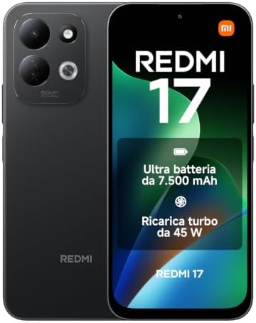 REDMI 17, Smartphone 4+128GB, Nero, Batteria 7500 mAh, Ricarica 45W