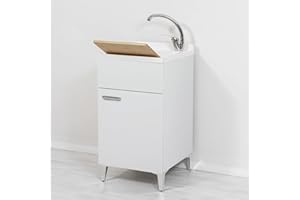 Inbagno Mobile lavatoio salvaspazio 45x50, 1 Anta con Vasca in Resina, Completo di ASSE lavapanni e Kit di Scarico