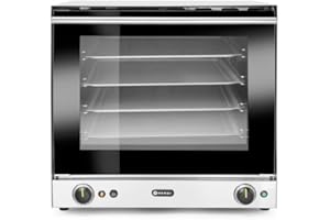 HENDI Horno de Convección Profesional H90S con Humidificación manual, 2670W, incl. 4 Bandejas de Aluminio, 2 Ventiladores, 50-300°C, Puerta Doble Cristal, 230V, 595x595x(H)570mm, Acero Inoxidable