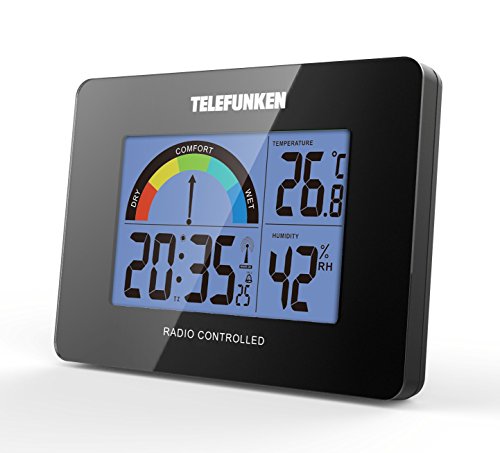 TELEFUNKEN FUD-40COM (B) Funkwecker mit Raumklima-Komfort-Anzeige Innentemperatur Luftfeuchte Thermometer Funkuhr Wecker Acrylglasblende schwarz