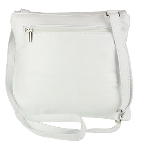Genuine Italian Leather,Small/Mini Cross Body Bag or Shoulder Bag, Handbag, Vera Pelle Duble Pocket hand bag (White)