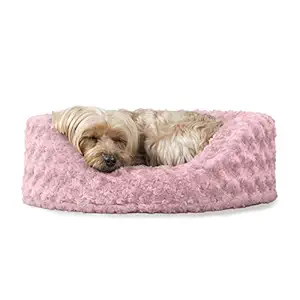 Furhaven Pet Dog Bed | Oval Ultra Plush Lounger Pet Bed for Dogs & Cats, Pink, Small