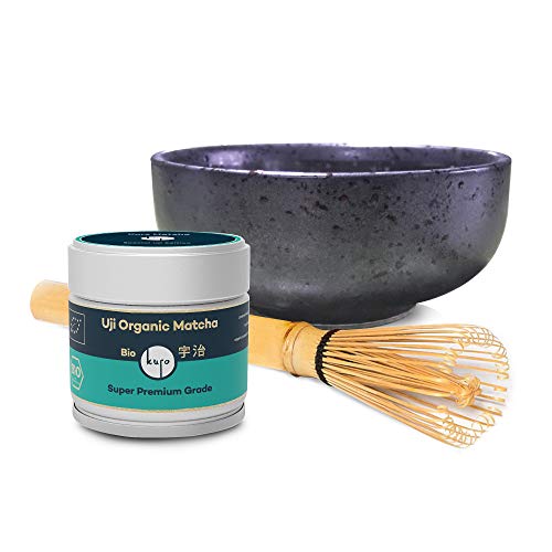 Uji Bio Matcha Set von Kuro - Super Premium Bio-Matcha-Tee aus Japan (30g) im Matcha-Set mit gratis Zubehör - Grüntee-Pulver bio-zertifiziert nach DE-ÖKO-006 (braun)