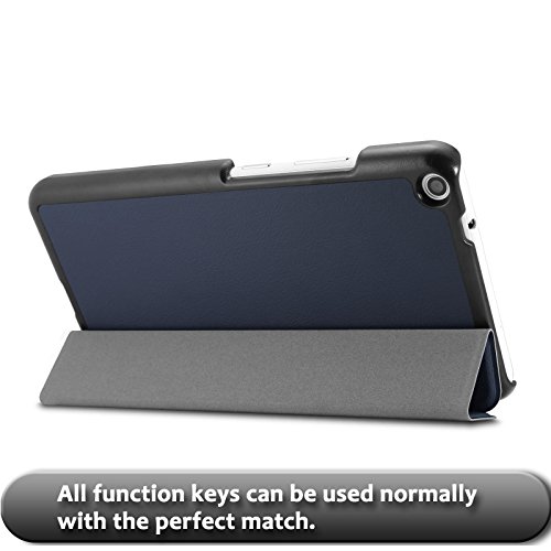 Lenovo Tab 3 7.0 Plus Hülle, Infiland Ultra Dünn Tri-Fold Muschel hochwertiges PU Leder Ultra Schlank Superleicht Ständer Shell Cover Schutzhülle Etui Tasche für Lenovo Tab 3 7.0 Plus(Dunkleblau) - 6